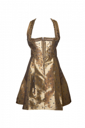 kurzes Dirndl in gold mit kleinen blauen Blumen