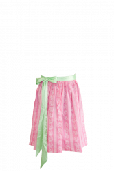 rosa Dirndl-Schürze mit weißem Muster und mit grünem Satin-Band