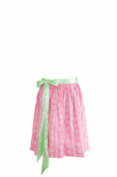 rosa Dirndl-Schrze mit weiem Muster und mit grnem Satin-Band