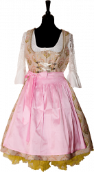 gold-gelbes Brokat-Dirndl mit rosa Dindlschrze und weisser Dindlbluse