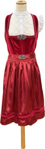 rotes Samt-Midi-Dirndl mit Schuerze weisse Bluse
