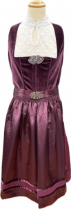 weinrotes Samt-Midi-Dirndl mit Schuerze weisse Bluse