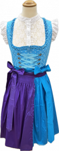 blaues Midi-Dirndl mit 2 Schürzen weisse Bluse