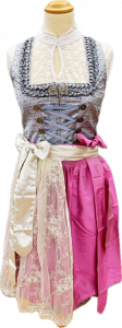 blaues Midi-Dirndl mit 2 Schürzen weisse Bluse