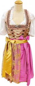 goldenes Midi-Dirndl mit 2 Schürzen weisse Bluse