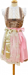 Midi-Dirndl gold mit 2 Schürzen weisse Bluse