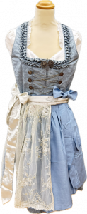 graues Midi-Dirndl mit 2 Schürzen weisse Bluse