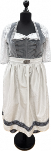 graues Samt-Midi-Dirndl große Größe mit beige Schürze